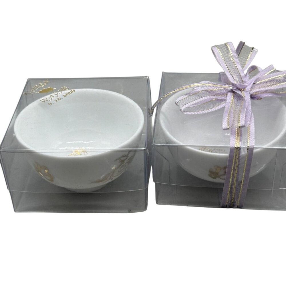 Mini White Ceramic Souvenir Bowls With Gold Detail & Clear Gift Boxes READ
